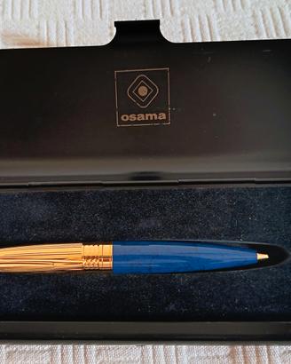 Osama penna a sfera blu e oro con custodia e