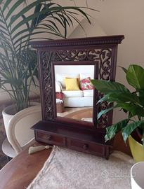 Specchio vero legno con cassetti portaoggetti