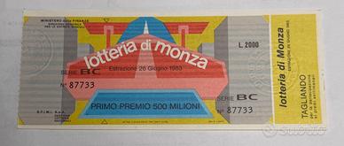 BIGLIETTO LOTTERIA  DI MONZA 1983 CON TAGLIANDO