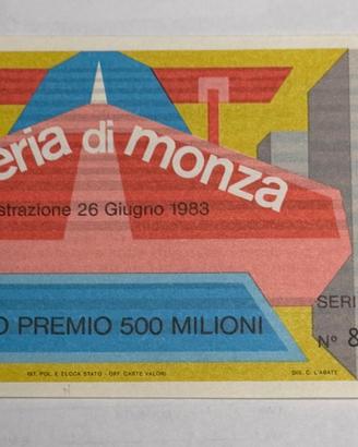 BIGLIETTO LOTTERIA  DI MONZA 1983 CON TAGLIANDO
