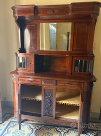 Cristalliera vintage in legno massello con specchi