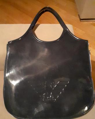 Borsa in vernice blu Giorgio Armani 