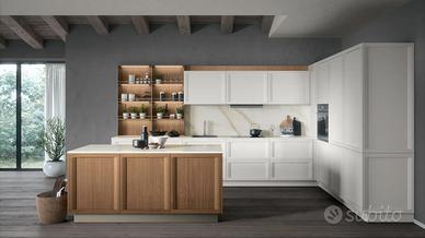 CUCINA LINEARE  CON COLONNE ATREZZATE CON ISOLA