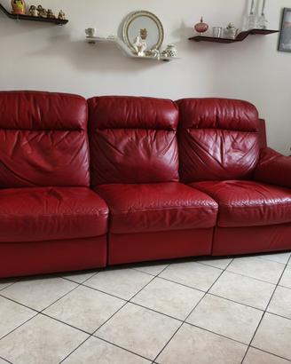 Divano 3 posti in pelle rosso con mecc. relax
