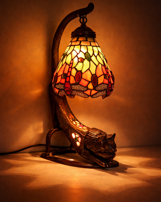 Lampada da Tavolo stile Tiffany – Gatto in Metallo