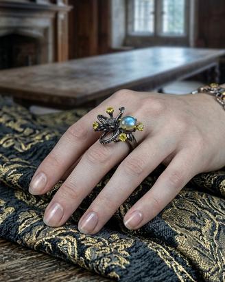 Anello artigianale in argento con labradoriti natu