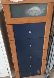 Cassettiera settimanale  ciliegio-blu