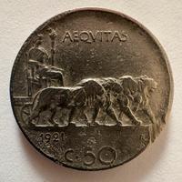Moneta Vitt Em III Re D’Italia AEQUITAS C 50 1921