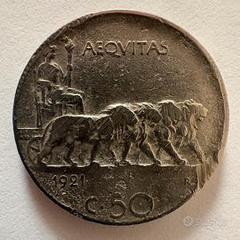 Moneta Vitt Em III Re D’Italia AEQUITAS C 50 1921