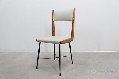 6 sedie design italiano anni '50 in legno e pelle