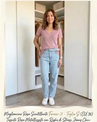 T-shirt rosa glitter in maglina di viscosa - Tg42