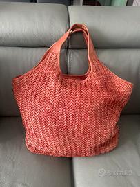 Borsa vera pelle intrecciata rossa