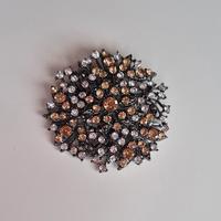 Spilla vintage con strass champagne e cristalli