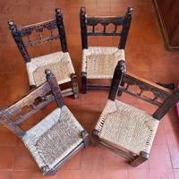 Sedie spagnole XIX secolo seduta in paglia
