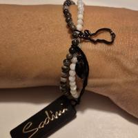 Bracciale elastico boule bianca/marrone