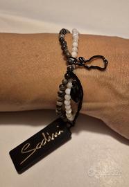 Bracciale elastico boule bianca/marrone