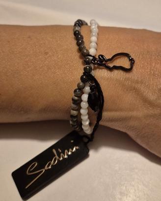 Bracciale elastico boule bianca/marrone