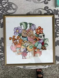 Composizione per bambi in punto croce con cornice