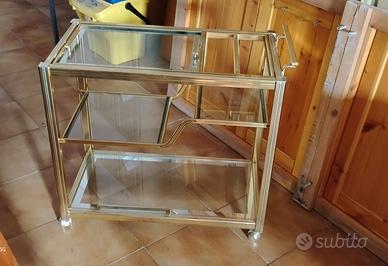 Carrello Bar vintage anni 80 in vetro e ottone 