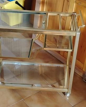 Carrello Bar vintage anni 80 in vetro e ottone 