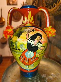 Quartara Brocca Di Terracotta Vintage Dipinta A 