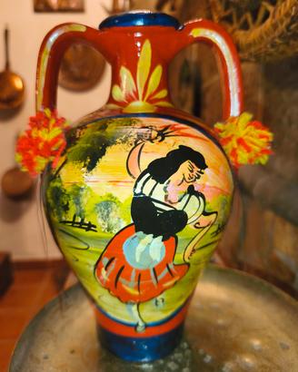 Quartara Brocca Di Terracotta Vintage Dipinta A 