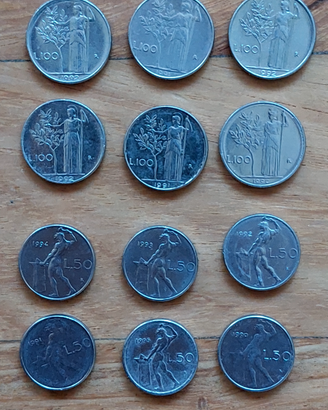 12 monete da 50 e 100 lire del 2° tipo