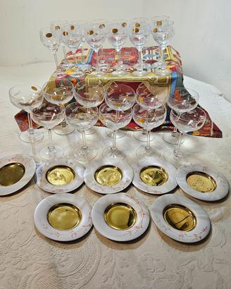 elegante set bicchieri cristallo piattini ceramic 