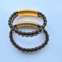 Set 2 Bracciali Uomo in Pelle Serasar Nero/Oro