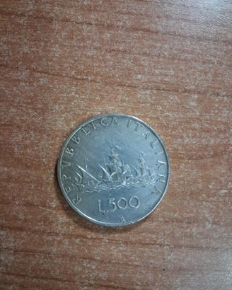 moneta 500lire argento Caravelle Repubblica Itali 
