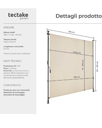 Tenda da sole tectake nuova con struttura