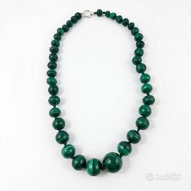 Collana vintage in malachite naturale con chiusura