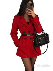 Cappotto donna rosso a pois strass con cintura