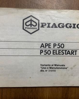 Libretto per Uso e manutenzione ape 50 piaggio
