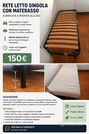 rete letto singolo con materasso