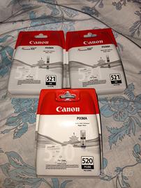 3x inchiostri neri NUOVI  1x Canon pgi 520 2x 521 