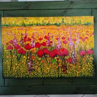 Quadro olio su tela dipinto a mano campo papaveri