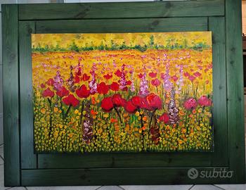 Quadro olio su tela dipinto a mano campo papaveri