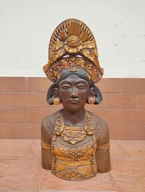 Statua Donna Divinità India in legno di Teak