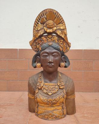 Statua Donna Divinità India in legno di Teak
