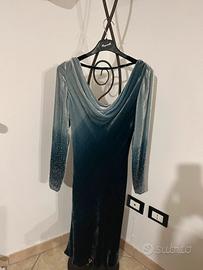 Vestito elegante blu petrolio tg44 con strass