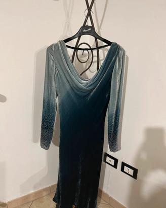 Vestito elegante blu petrolio tg44 con strass