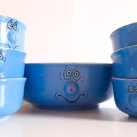 Set di 6 ciotole piccole funny face blu