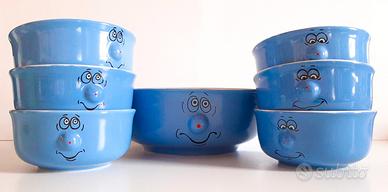 Set di 6 ciotole piccole funny face blu