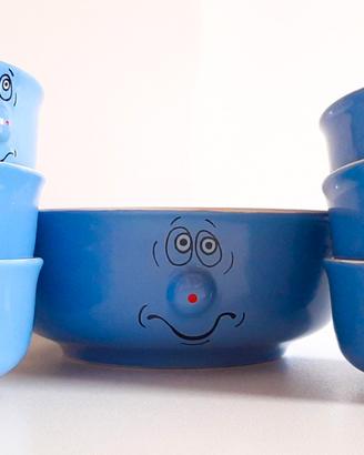 Set di 6 ciotole piccole funny face blu