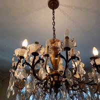 lampadario  antico ottone e vetro
