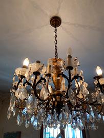 lampadario  antico ottone e vetro