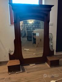 Specchio con cassetti in legno antico, massello