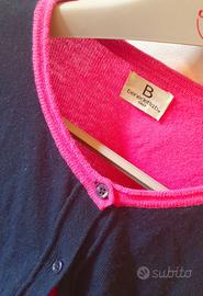 Cardigan misto cachemire blu/fucsia