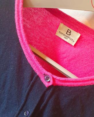 Cardigan misto cachemire blu/fucsia